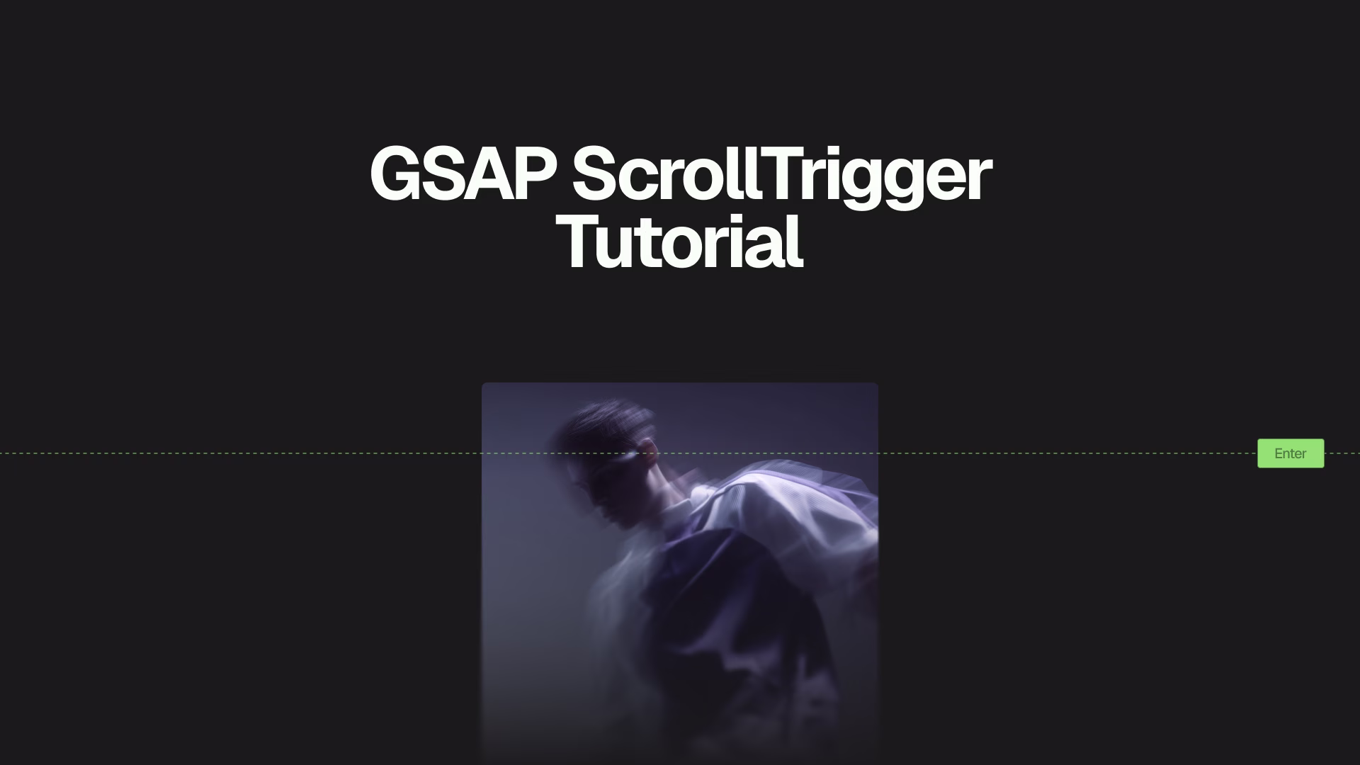 GSAP ScrollTrigger tutorial showing scroll-based animation with trigger markers and 60fps performance